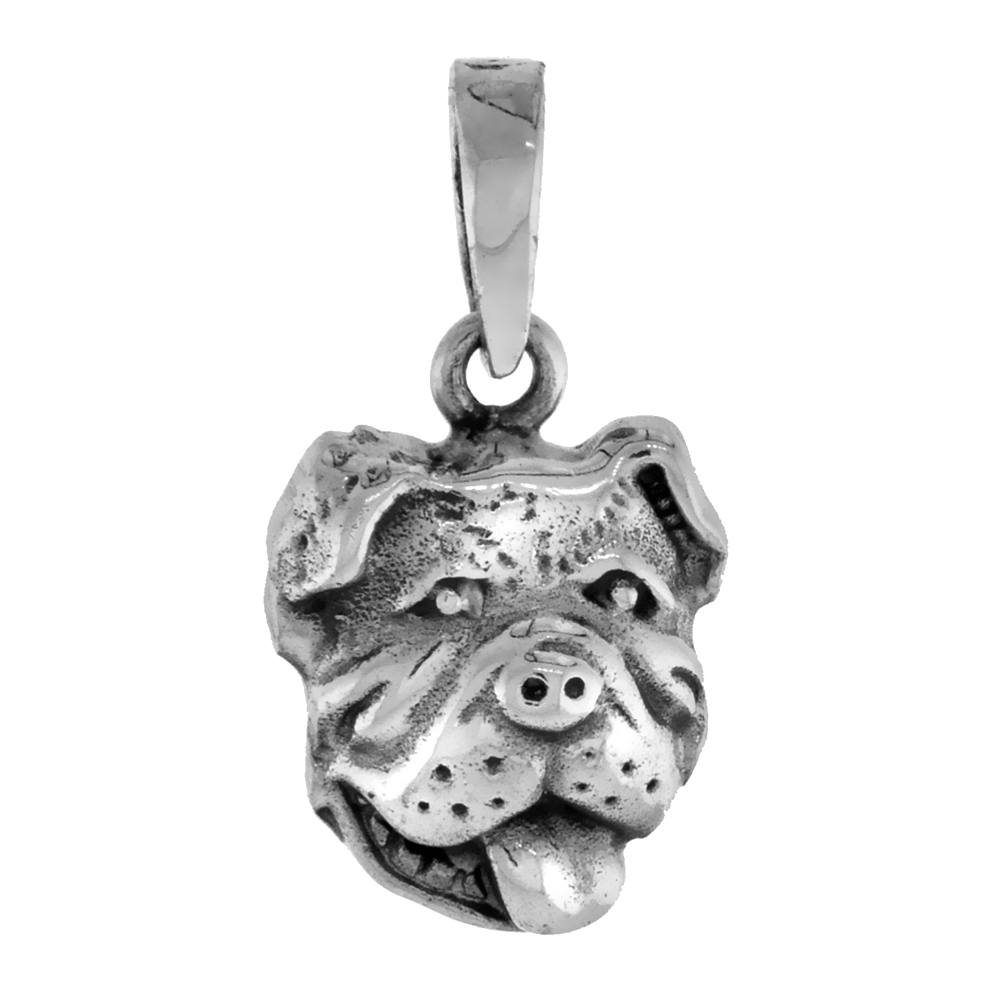 STERLING SILVER BULLDOG HEAD PENDANT HEAD PROFILE 1 INCH TALL
