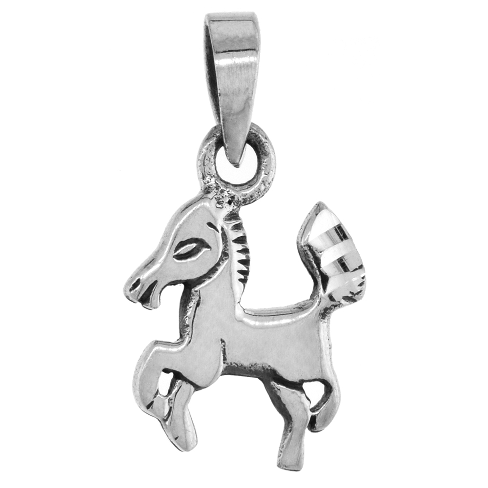 7/8 inch Sterling Silver Trotting Horse Necklace Diamond-Cut Oxidized finish available with or without chain