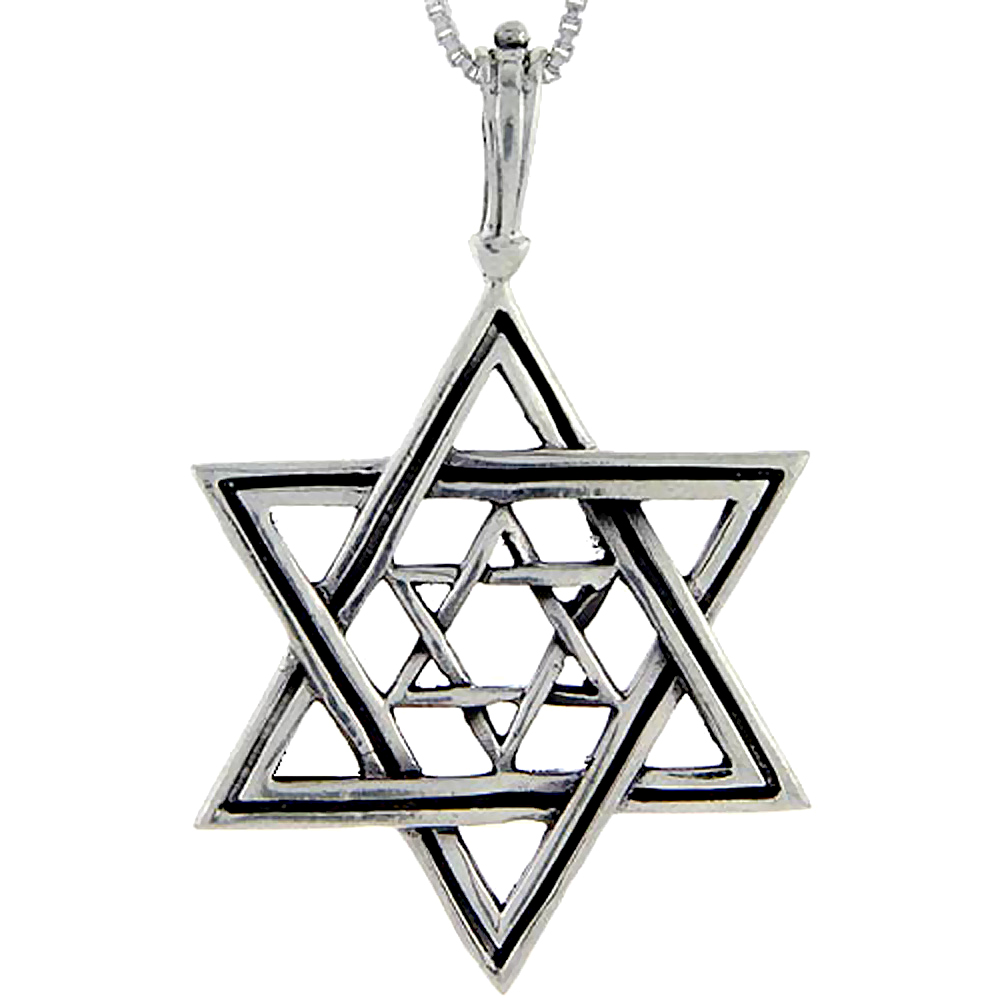STERLING SILVER STAR OF DAVID PENDANT 2 1/8 INCH TALL