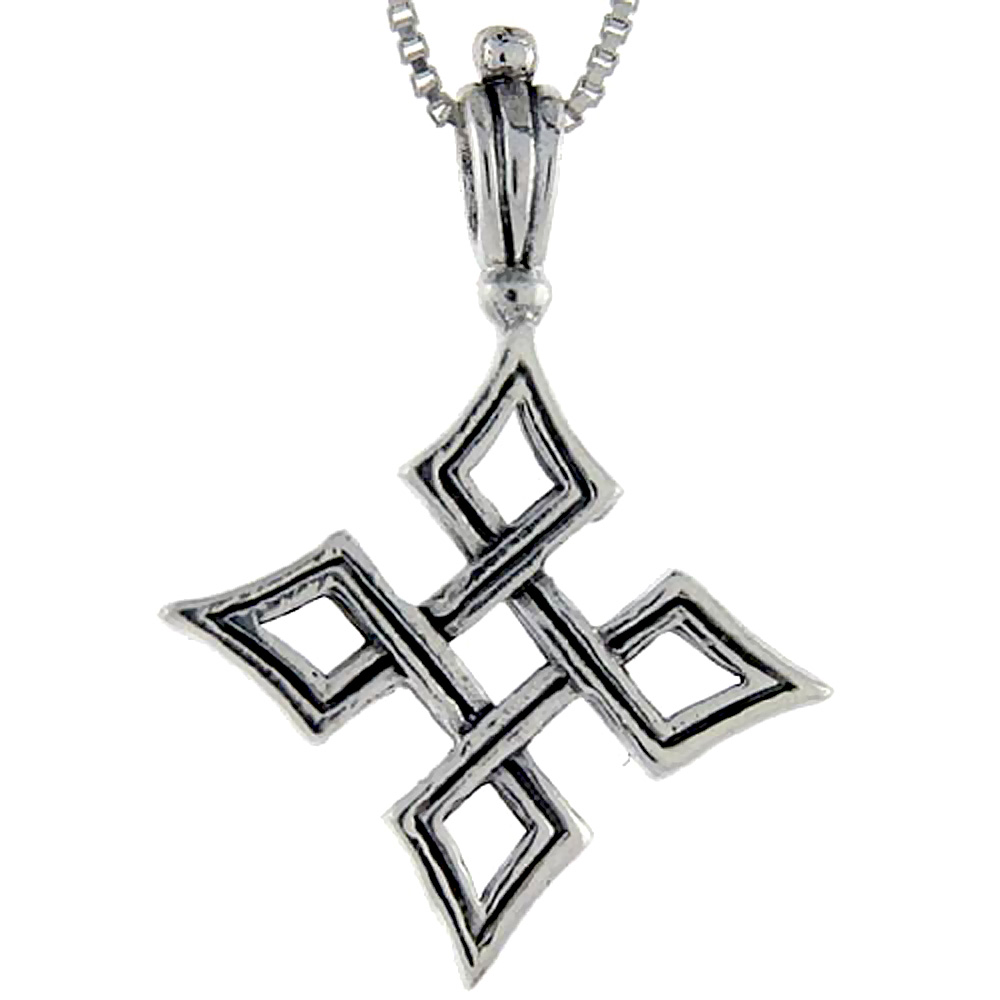 STERLING SILVER QUATERNARY CELTIC KNOT CROSS PENDANT 1 1/2 INCH TALL