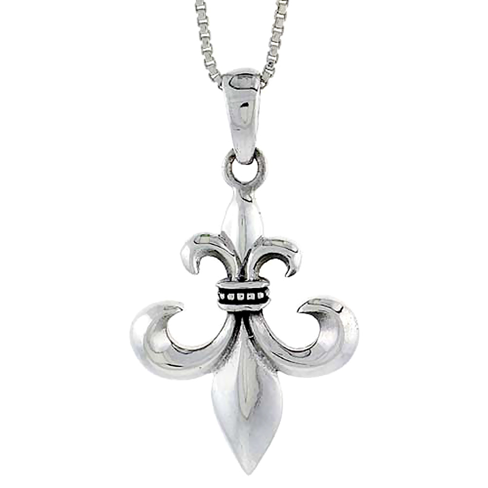 STERLING SILVER FLEUR DE LIS PENDANT 1 5/8 INCH TALL