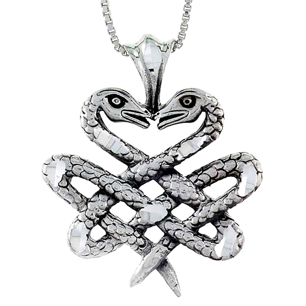 STERLING SILVER DOUBLE SNAKE CELTIC KNOT PENDANT 1 1/2 INCH TALL