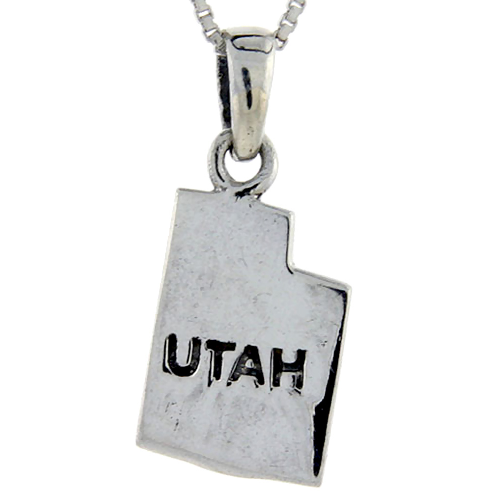 STERLING SILVER UTAH STATE MAP PENDANT 1 INCH TALL