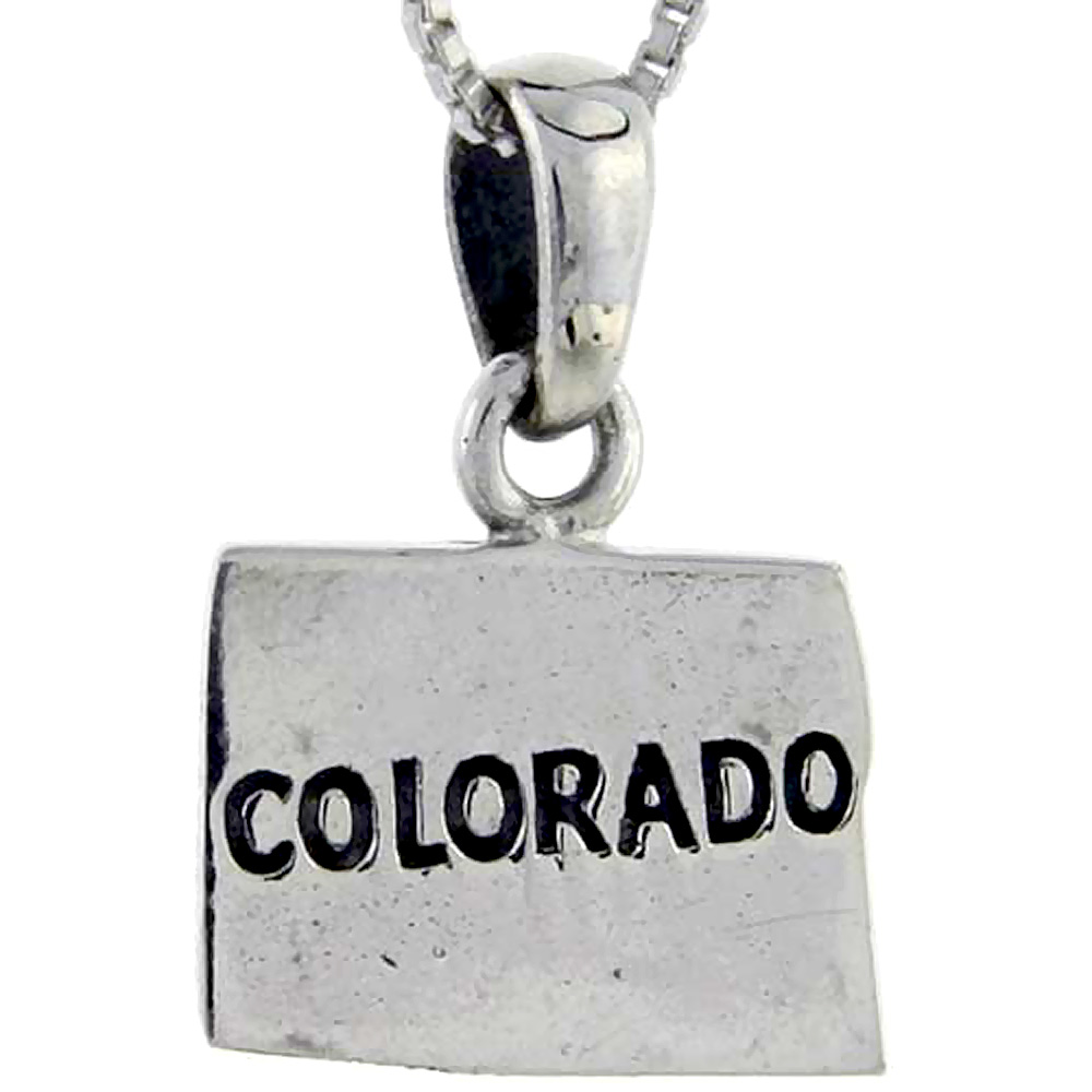 STERLING SILVER COLORADO STATE MAP PENDANT 3/4 INCH TALL