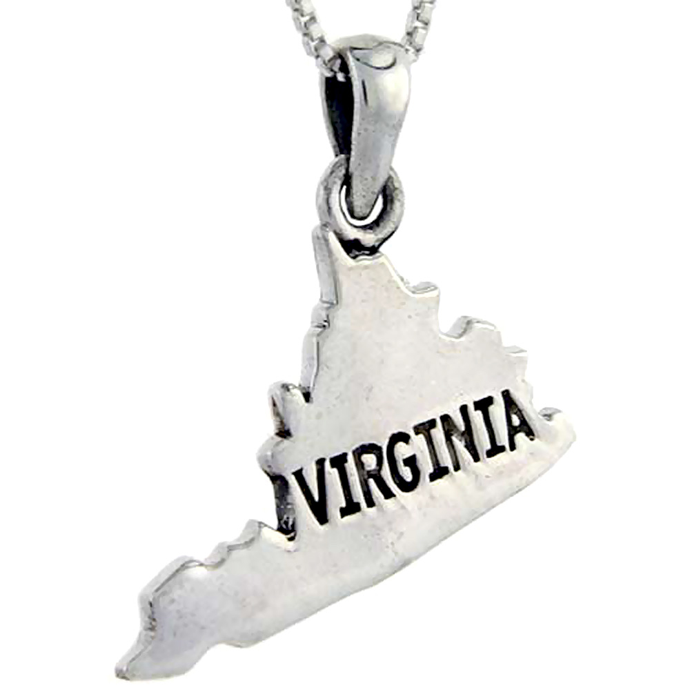STERLING SILVER VIRGINIA STATE MAP PENDANT 1 INCH TALL