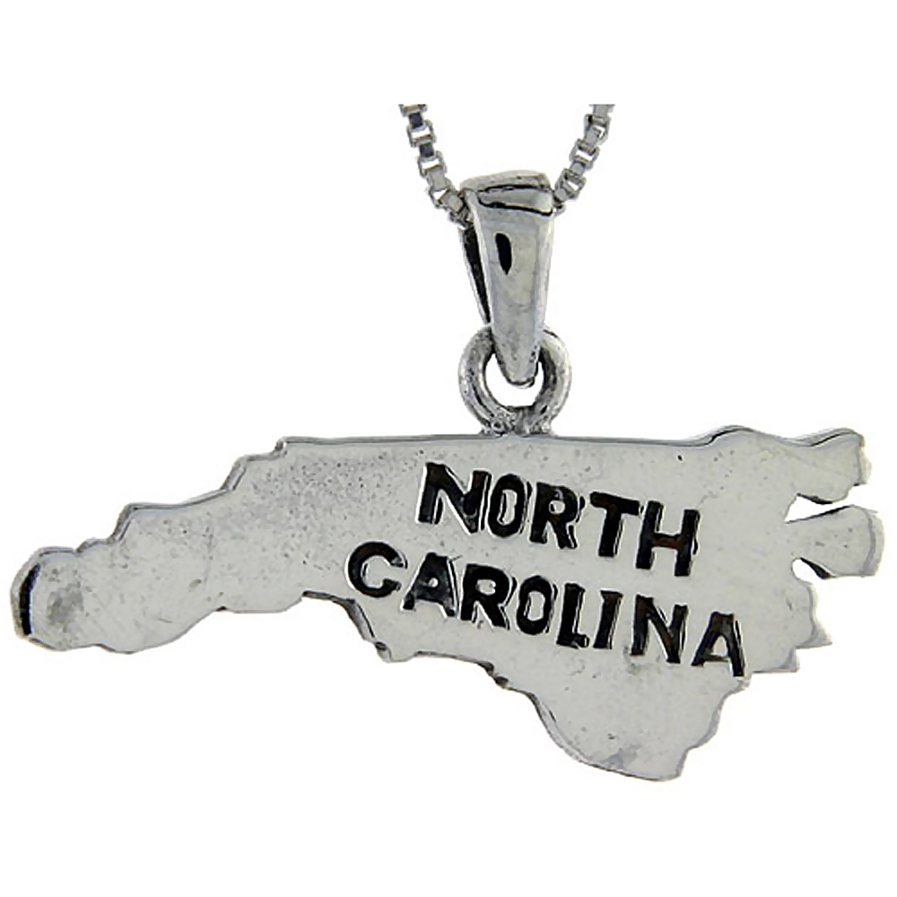 STERLING SILVER NORTH CAROLINA STATE MAP PENDANT 1 INCH TALL