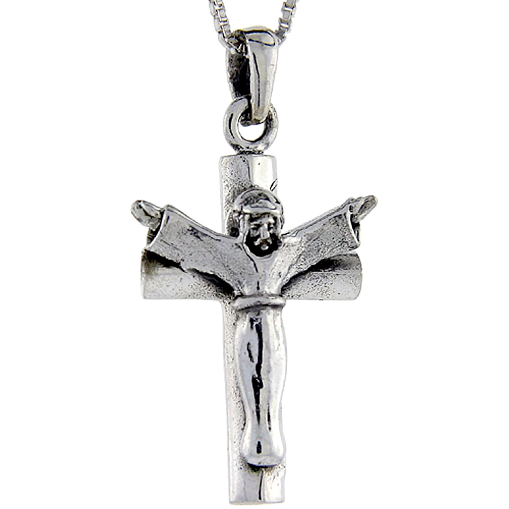 STERLING SILVER CRUCIFIX PENDANT 1 3/8 INCH TALL