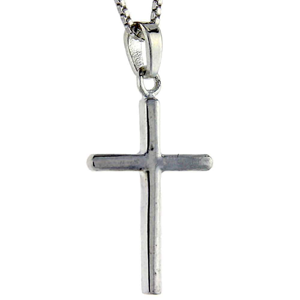 Small Sterling Silver 1 inch Plain Cross Necklace for Women and Men Oxidized Finish