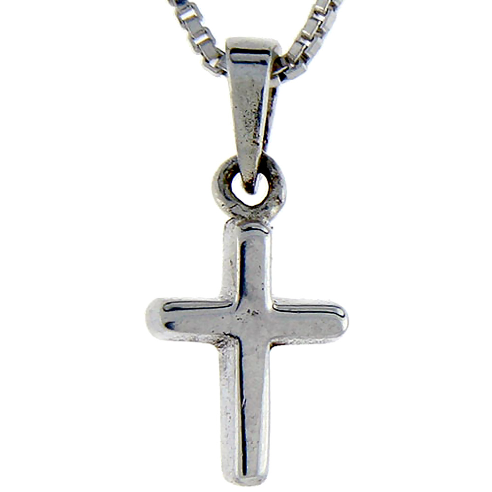 14MM STERLING SILVER PLAIN VERY TEENY CROSS PENDANT 5/8 INCH TALL