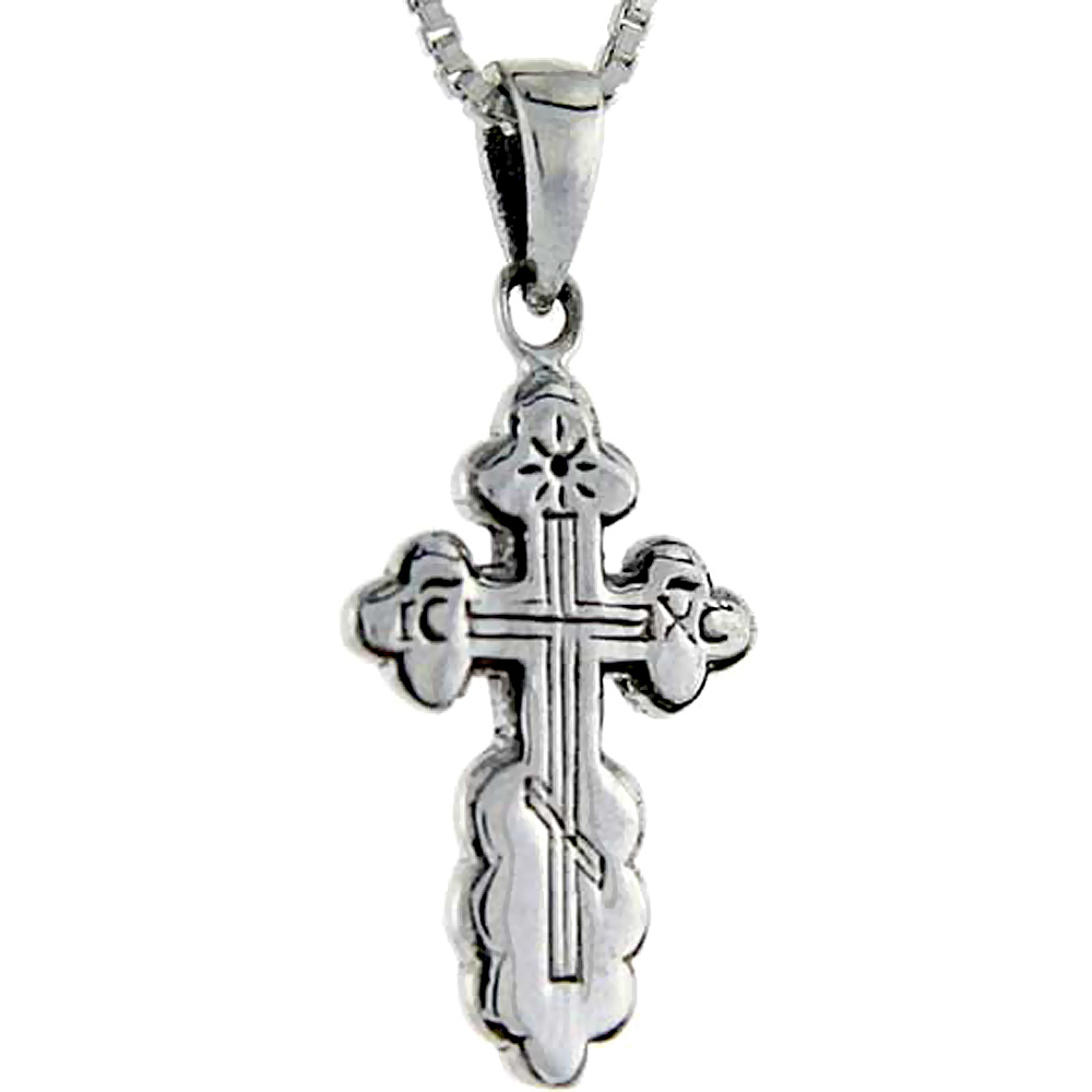 STERLING SILVER ST NICHOLAS CROSS PENDANT 1 1/8 INCH TALL