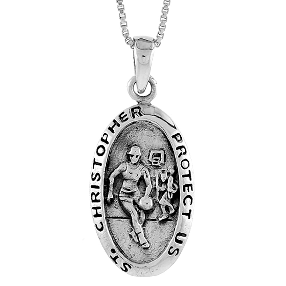 STERLING SILVER SAINT CHRISTOPHER CHARM FOR BASKETBALL 1 3/8 INCH TALL
