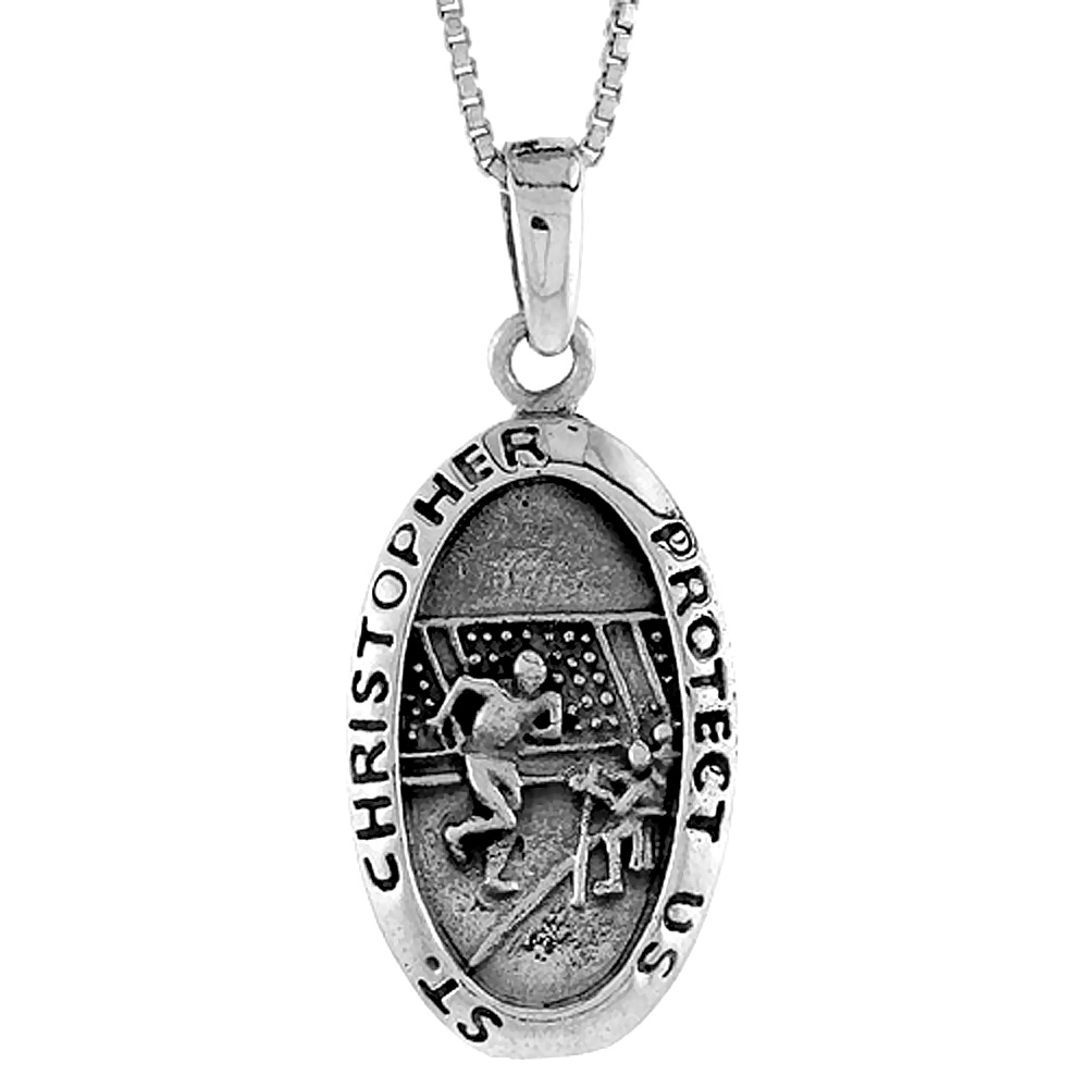 STERLING SILVER SAINT CHRISTOPHER CHARM FOR FOOTBALL 1 3/8 INCH TALL