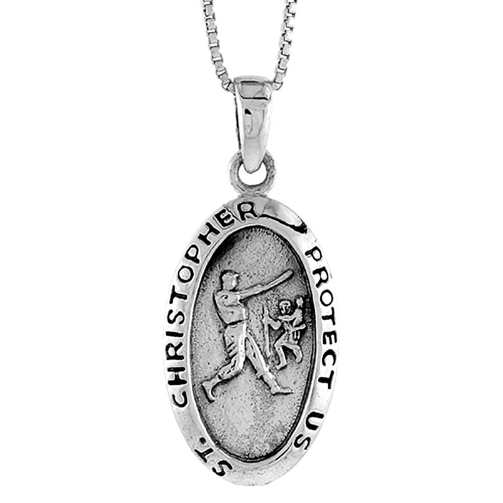 STERLING SILVER SAINT CHRISTOPHER CHARM FOR BASEBALL 1 3/8 INCH TALL