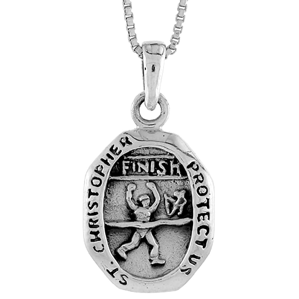 STERLING SILVER SAINT CHRISTOPHER CHARM FOR RUNNERS 1 1/16 INCH TALL