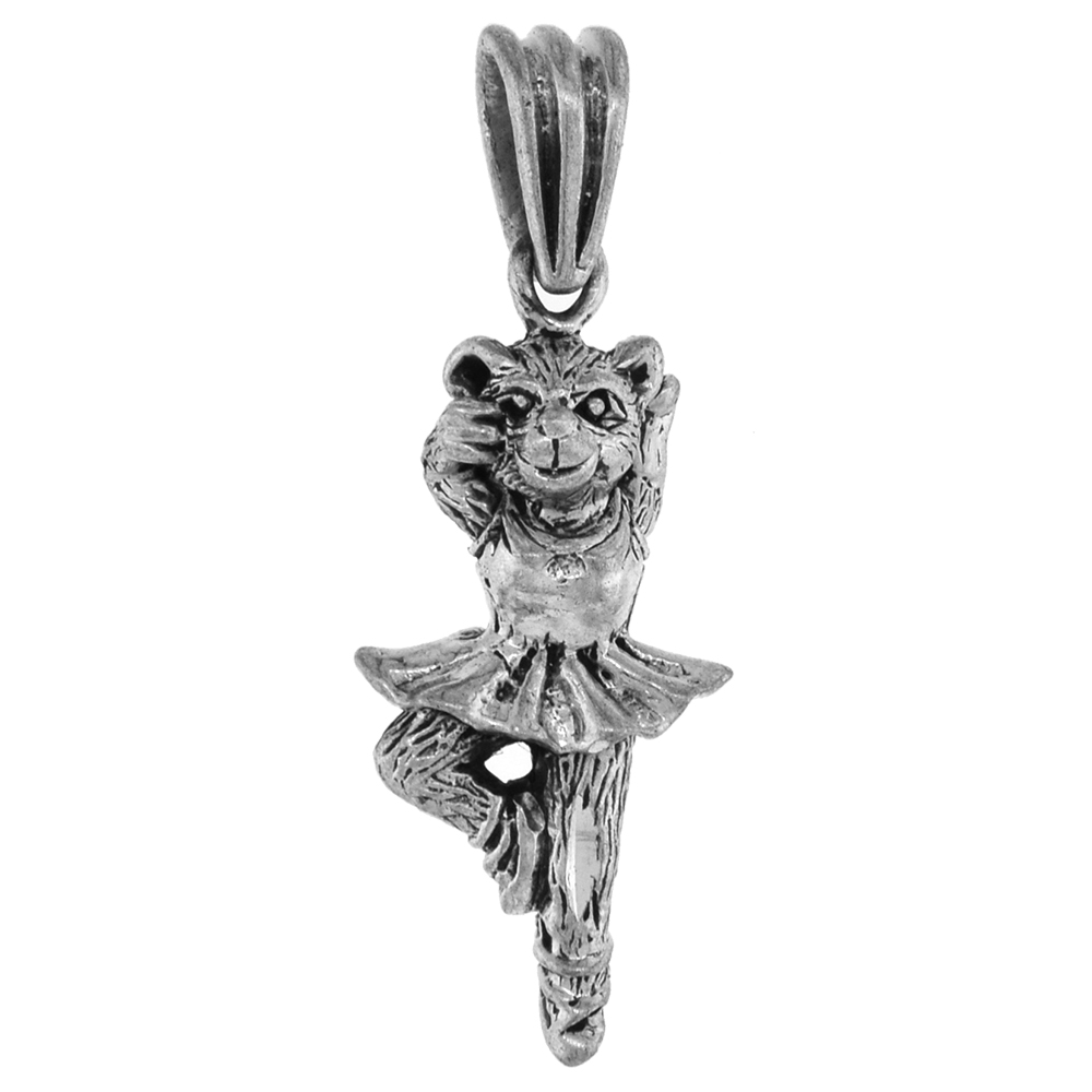 1 1/16 INCH STERLING SILVER BALLERINA BEAR PENDANT FOR WOMEN DIAMOND-CUT OXIDIZED FINISH NO CHAIN