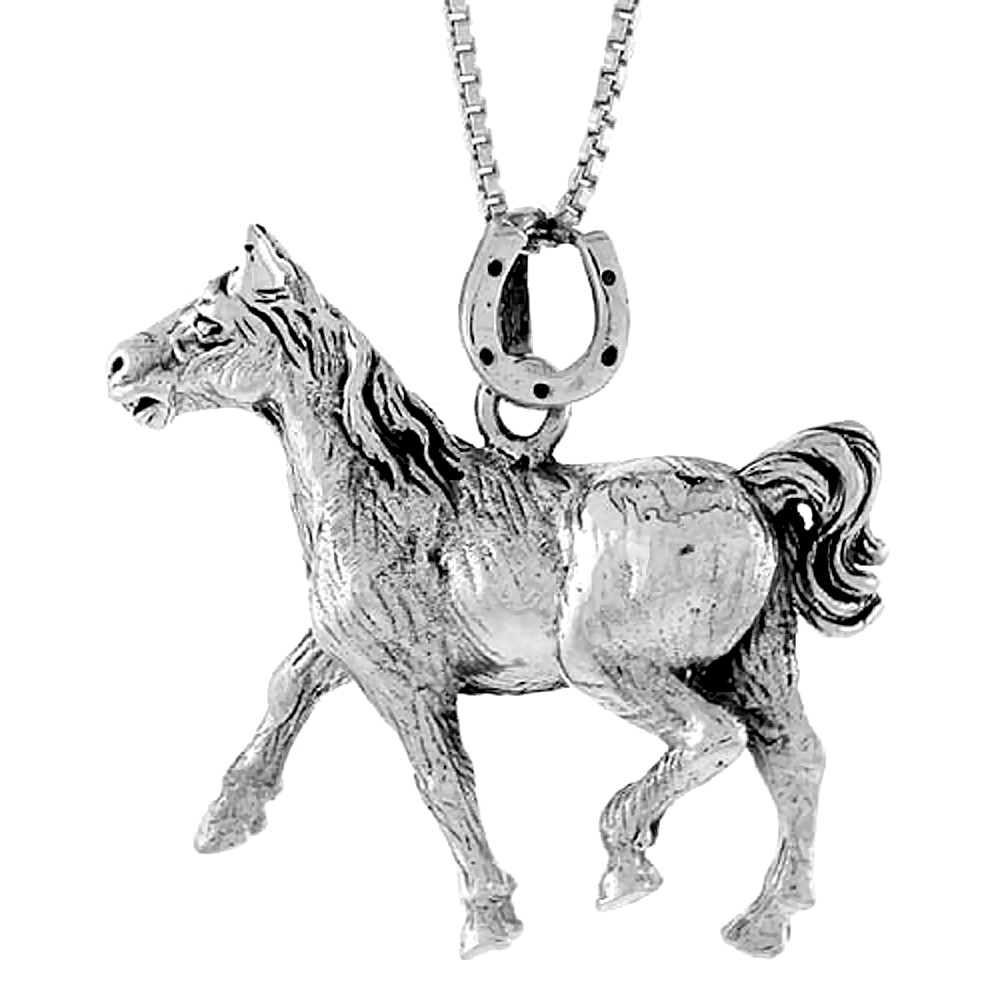 1 1/4 INCH STERLING SILVER SOLID 3-DIMENSIONAL HORSE PENDANT WITH BEAUTIFUL DETAIL