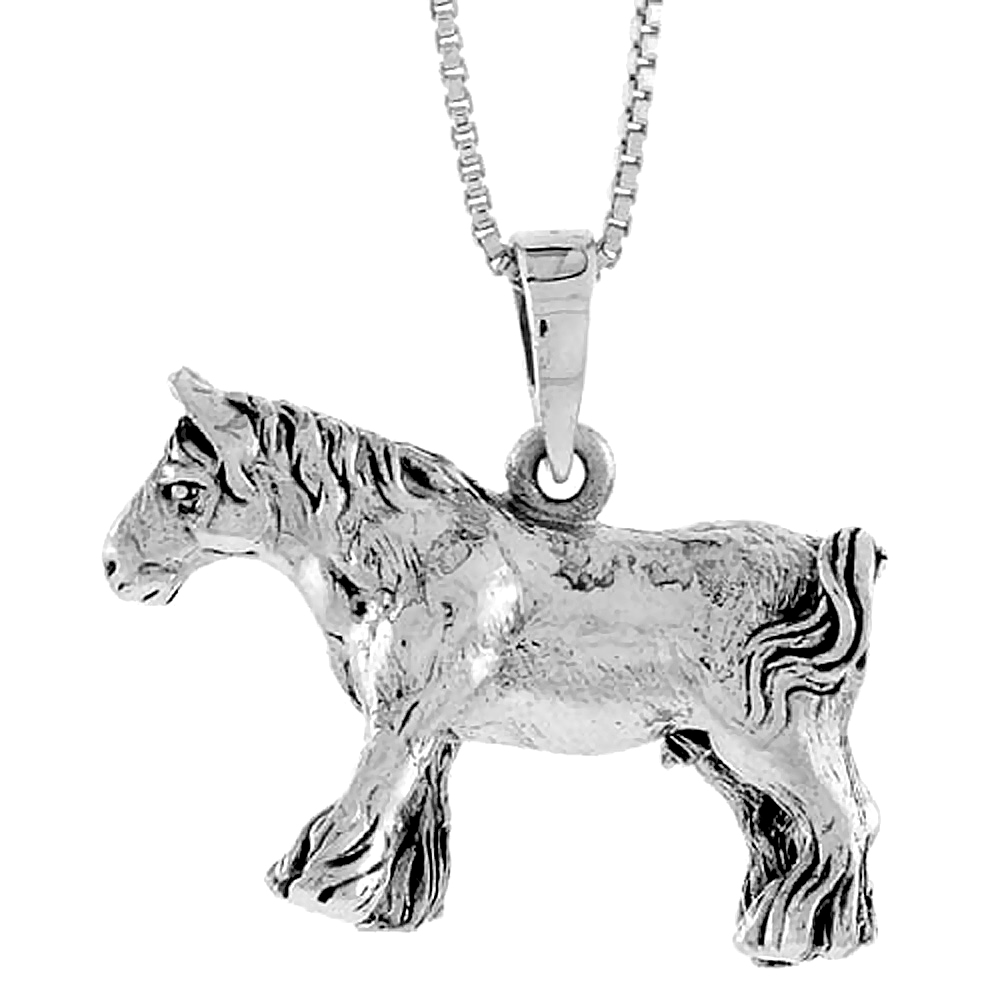 3/4 INCH STERLING SILVER SOLID 3-DIMENSIONAL HORSE PENDANT WITH BEAUTIFUL DETAIL
