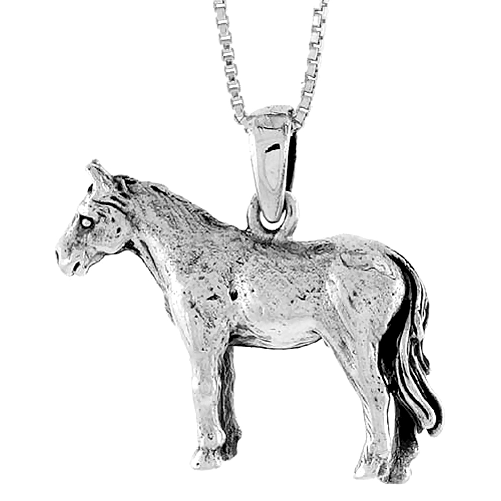 7/8 INCH STERLING SILVER SOLID 3-DIMENSIONAL HORSE PENDANT WITH BEAUTIFUL DETAIL