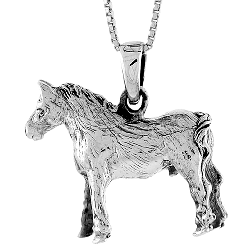 7/8 INCH STERLING SILVER SOLID 3-DIMENSIONAL HORSE PENDANT WITH BEAUTIFUL DETAIL