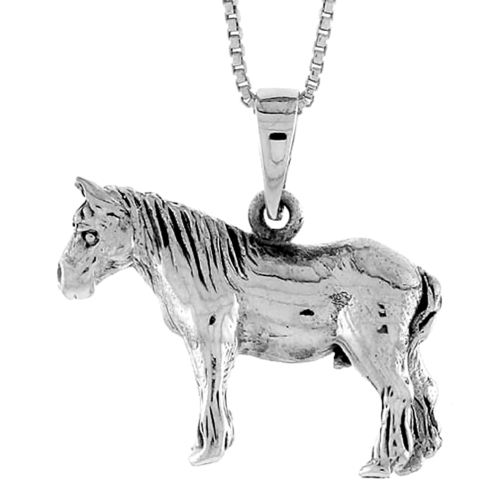 3/4 INCH STERLING SILVER SOLID 3-DIMENSIONAL HORSE PENDANT WITH BEAUTIFUL DETAIL