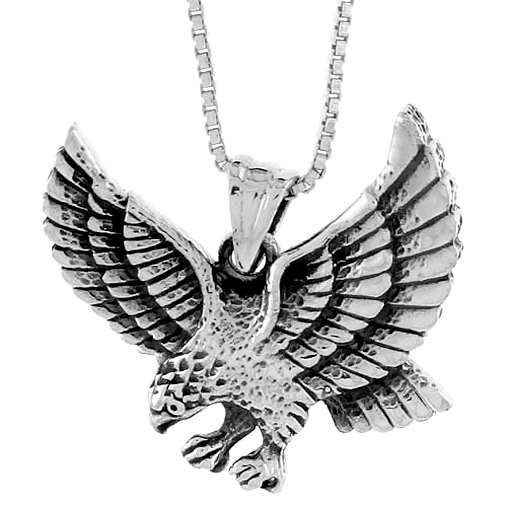 STERLING SILVER POUNCING EAGLE PENDANT 1 INCH WIDE