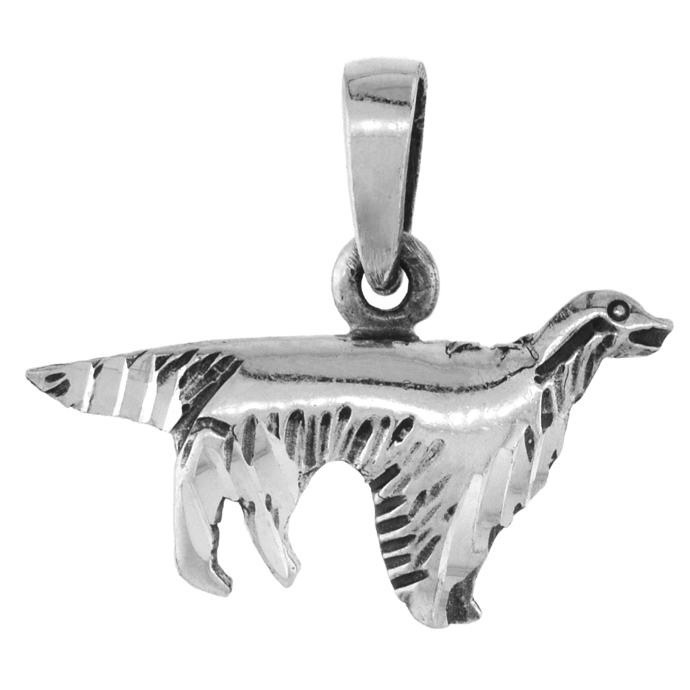 SMALL 3/4 INCH STERLING SILVER POINTER DOG PENDANT FOR WOMEN DIAMOND-CUT OXIDIZED FINISH NO CHAIN