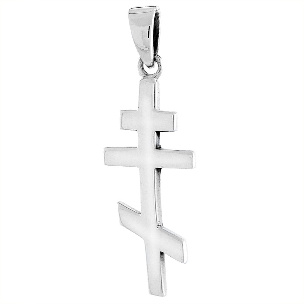STERLING SILVER EASTERN ORTHODOX CROSS PENDANT 7/8 INCH