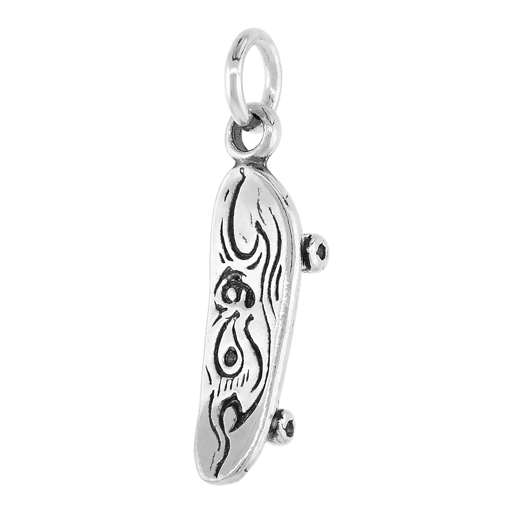 STERLING SILVER TRIBAL-DESIGNED SKATEBOARD PENDANT 7/8 INCH TALL