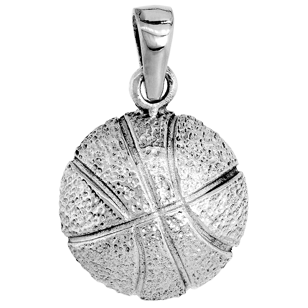 STERLING SILVER BASKETBALL PENDANT 5/8 INCH