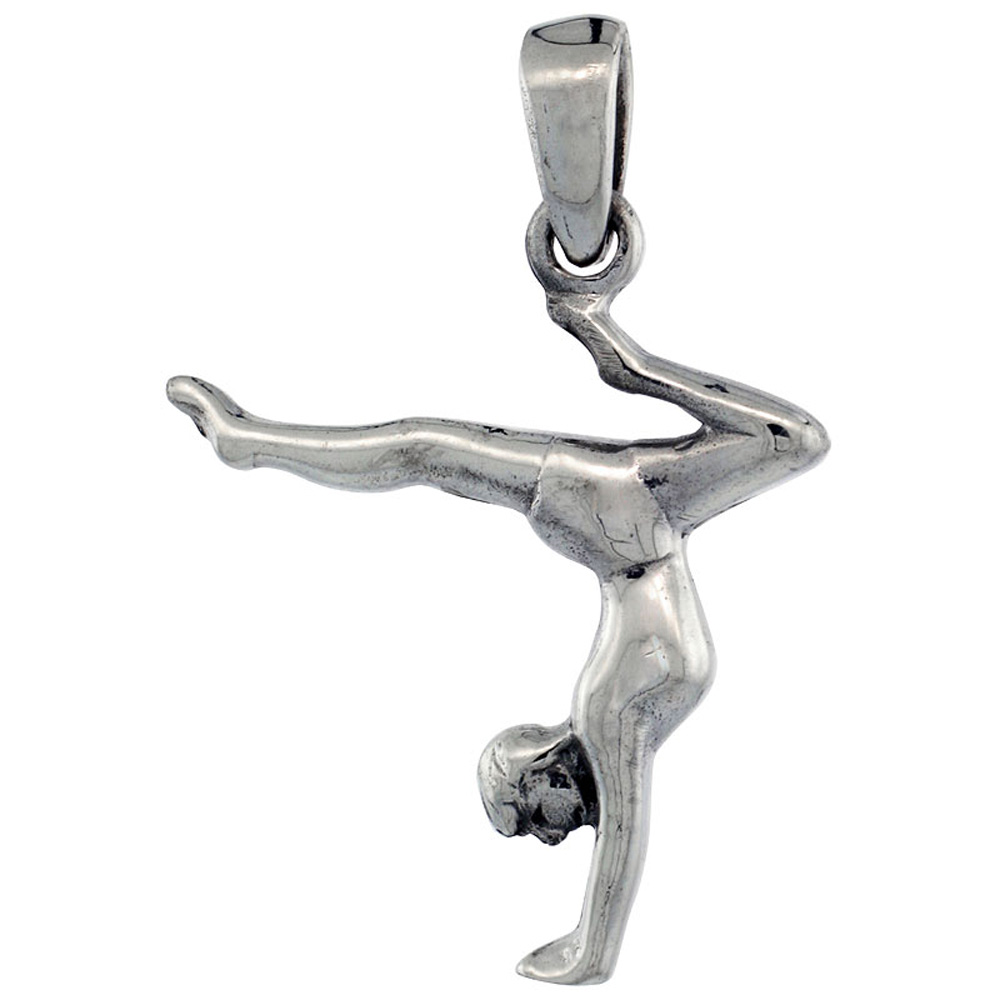 STERLING SILVER GYMNASTICS GYMNAST PENDANT 1 INCH TALL
