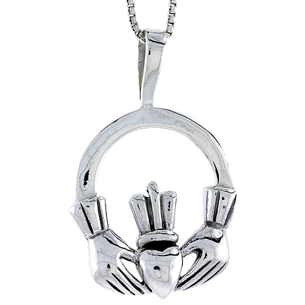 SMALL STERLING SILVER CELTIC CLADDAGH PENDANT 1 INCH TALL