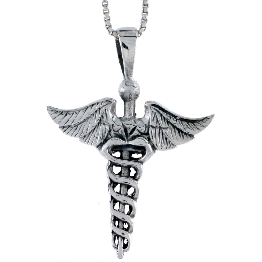 STERLING SILVER CADUCEUS (MEDICAL SYMBOL) PENDANT 1 1/8 INCH TALL