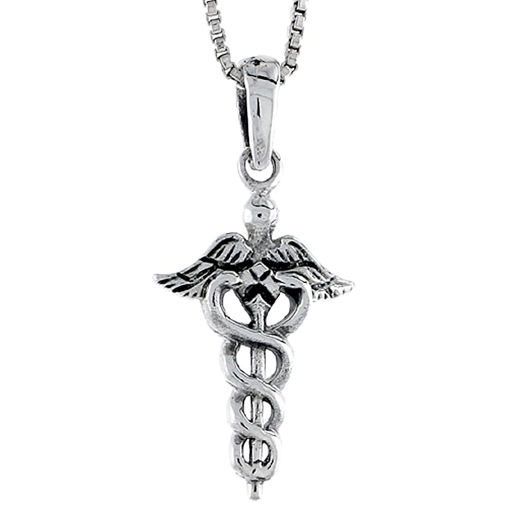 STERLING SILVER CADUCEUS (MEDICAL SYMBOL) PENDANT 7/8 INCH TALL