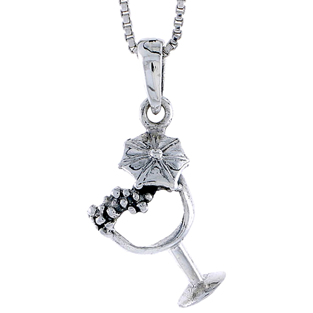 STERLING SILVER MARGARITA GLASS PENDANT 1/2 INCH TALL