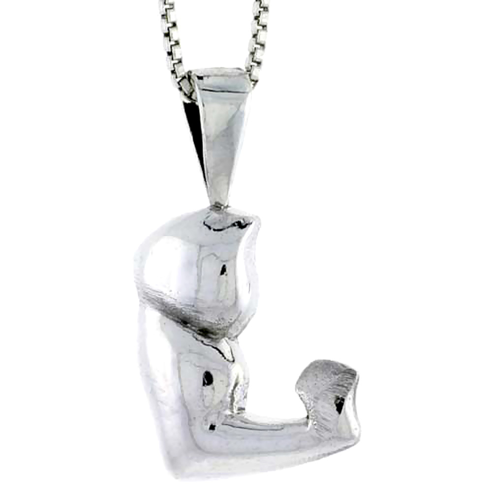 STERLING SILVER FLEXED BICEPS MUSCLE PENDANT 3/4 INCH TALL