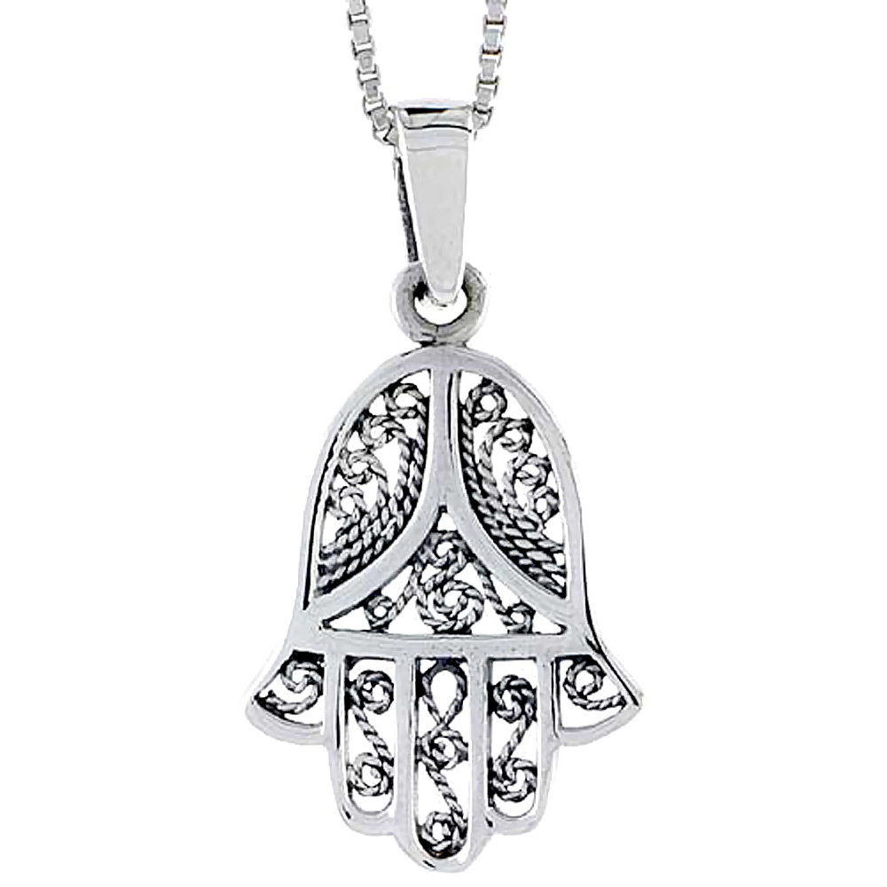 STERLING SILVER FILIGREE HAMSA ( CHAMSA ) PENDANT 3/4 INCH TALL
