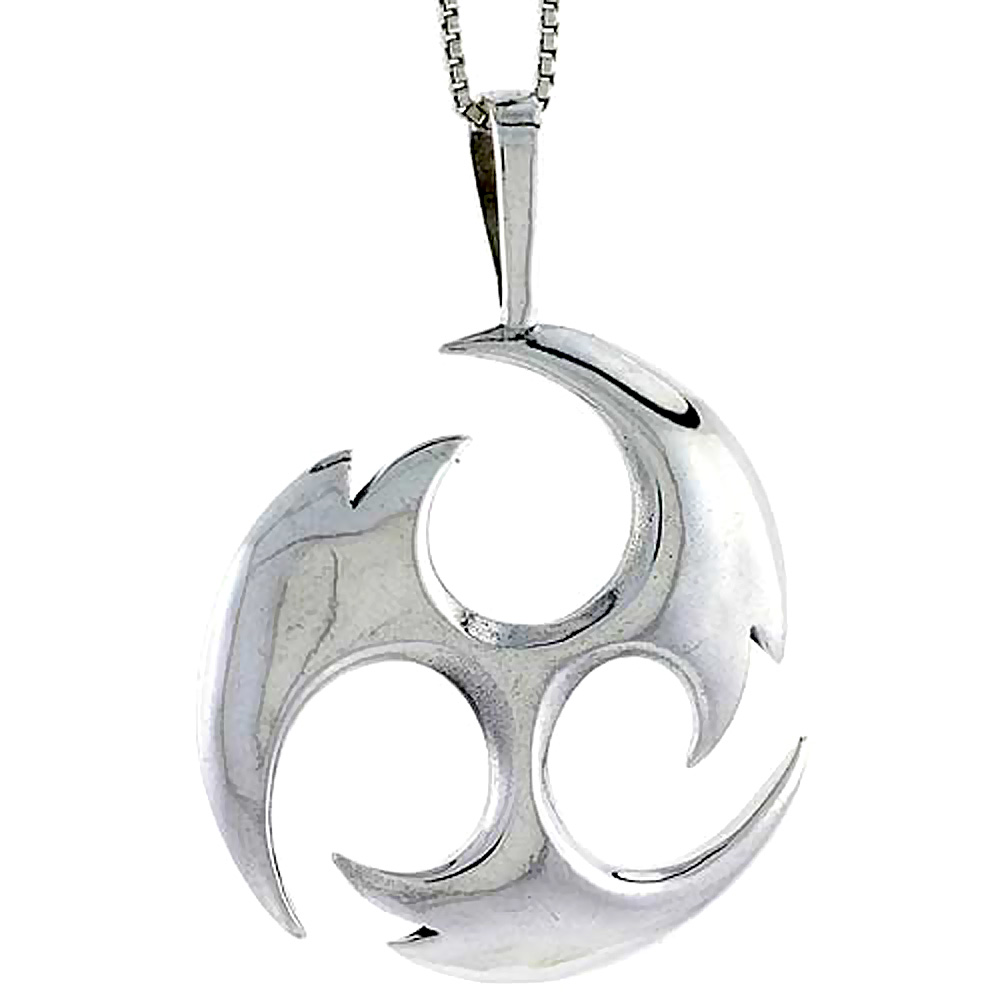 STERLING SILVER BUDDHIST TOMOE PENDANT 1 1/4 INCH TALL