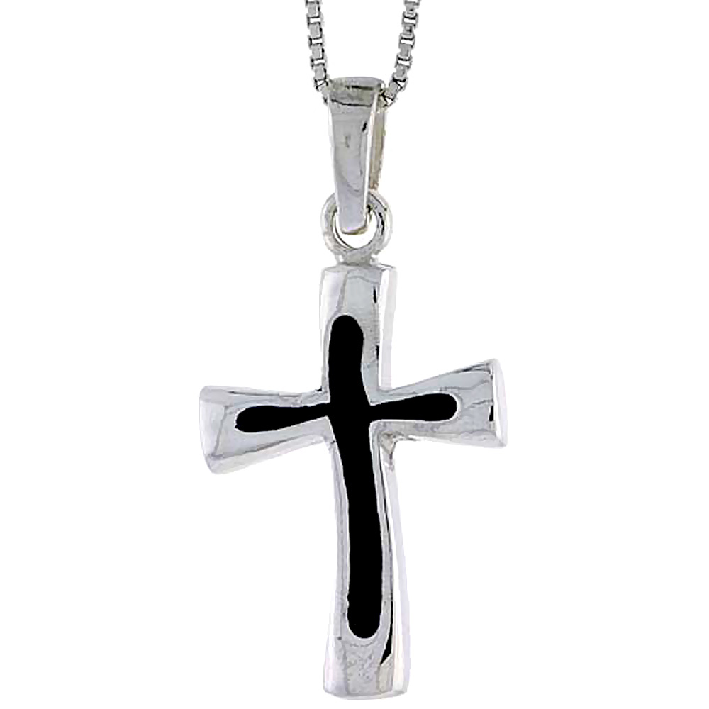 STERLING SILVER CROSS W/ BLACK ENAMEL 1 INCH TALL