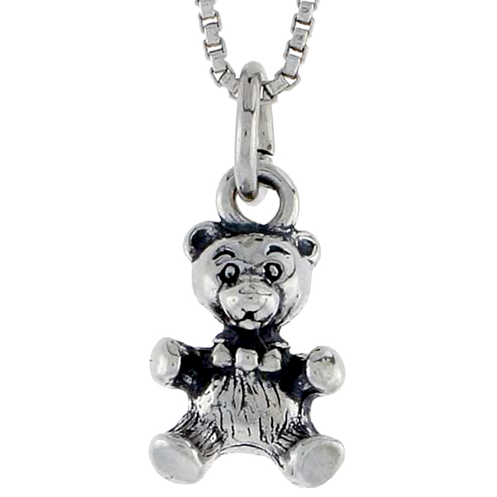 STERLING SILVER TEDDY BEAR CHARM 1/2 INCH TALL