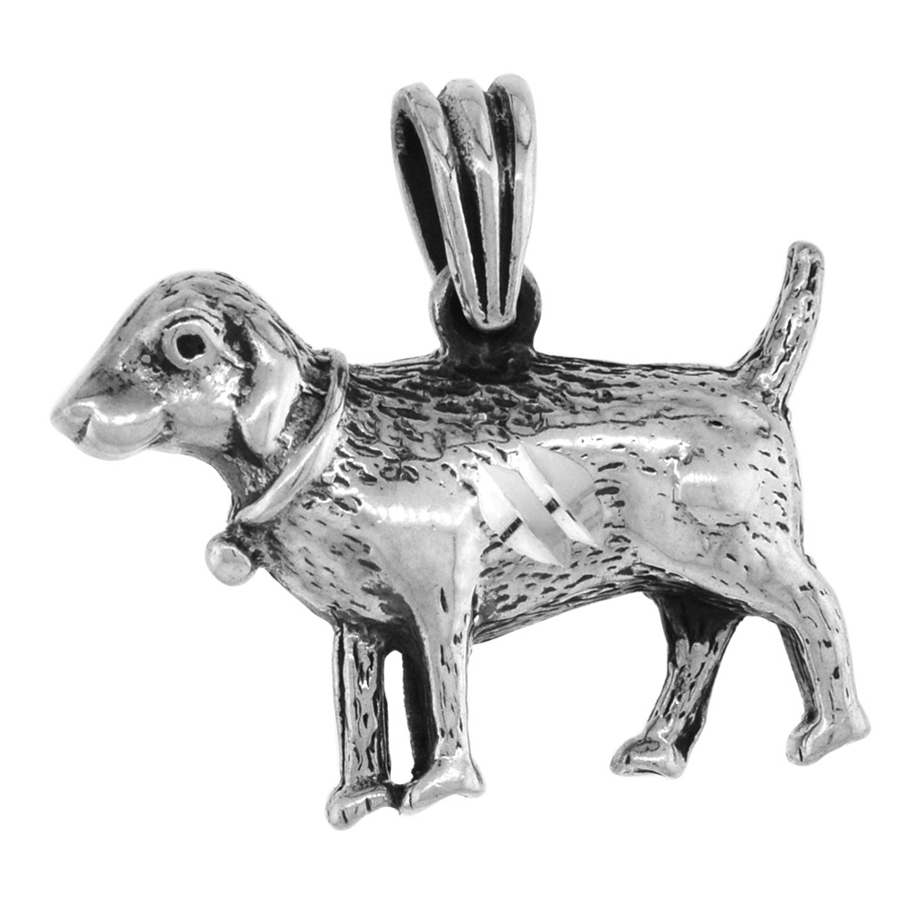 1 inch Sterling Silver Dainty Sheep Dog Charm Diamond-Cut Oxidized finish available with or without chain