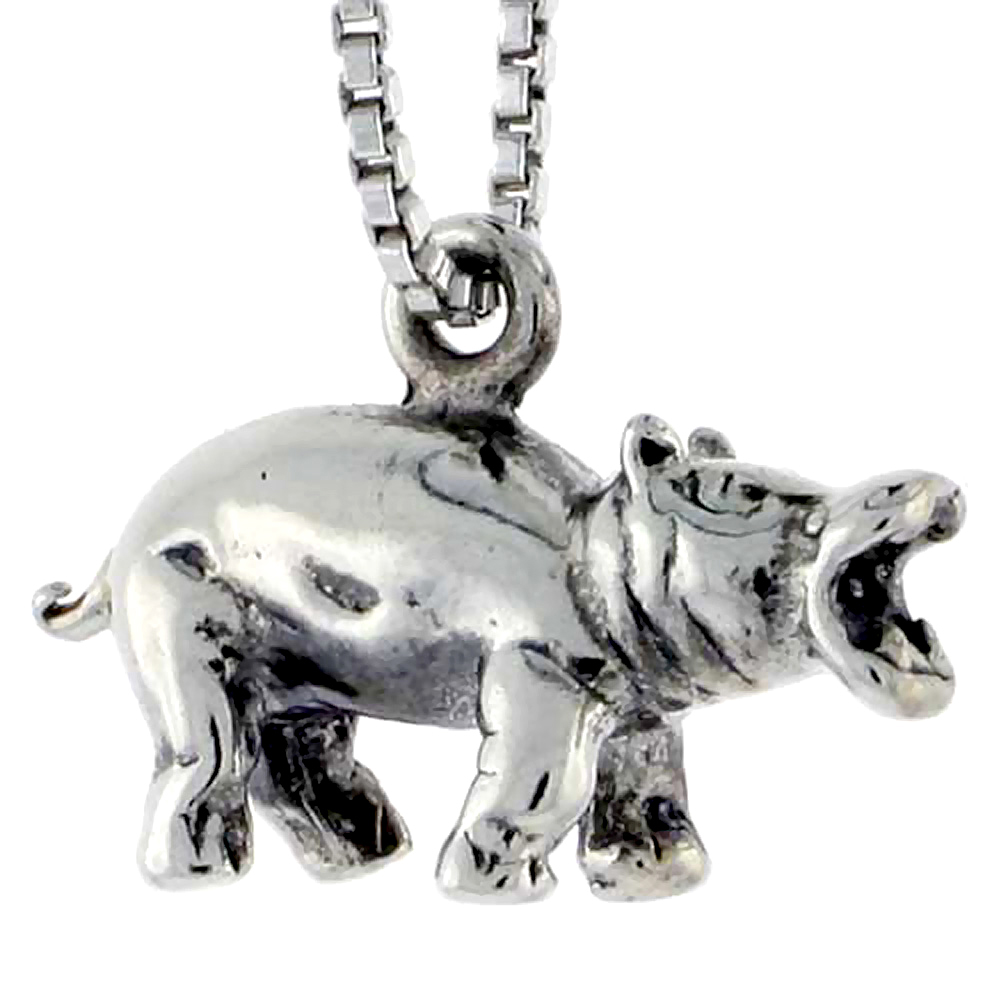 STERLING SILVER HIPPOPOTAMUS CHARM 3/4 INCH WIDE
