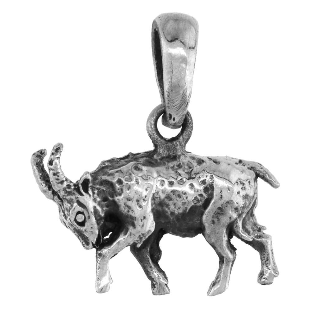 7/8 inch Sterling Silver Charging Goat Pendant Diamond-Cut Oxidized finish NO Chain