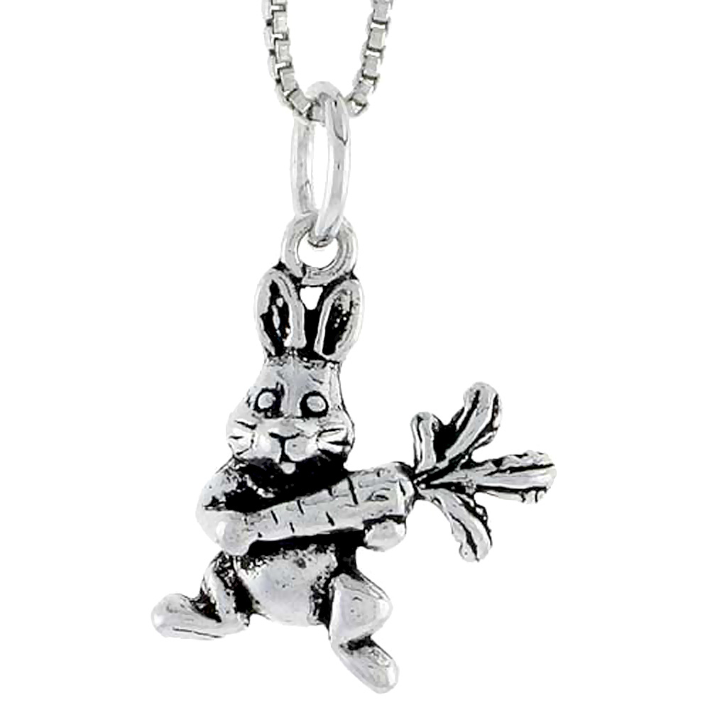STERLING SILVER RABBIT WITH CARROT CHARM 3/4 INCH TALL