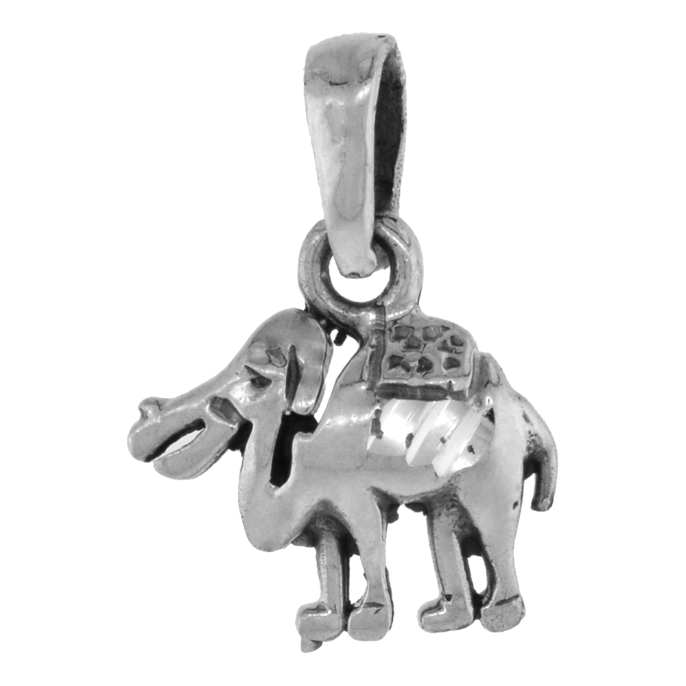 SMALL 3/4 INCH STERLING SILVER COOL CAMEL PENDANT FOR WOMEN DIAMOND-CUT OXIDIZED FINISH NO CHAIN