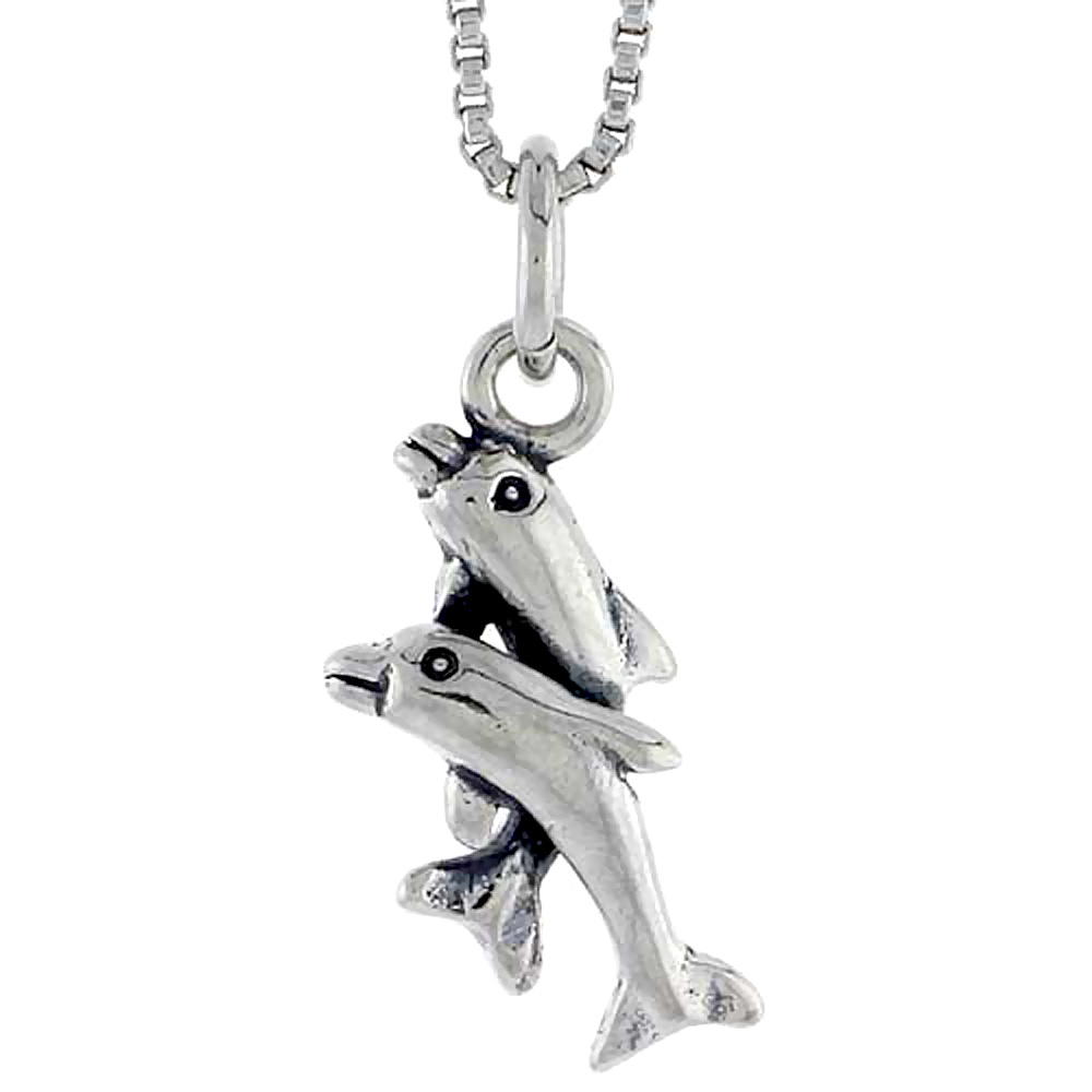STERLING SILVER DOUBLE DOLPHIN CHARM 3/4 INCH TALL