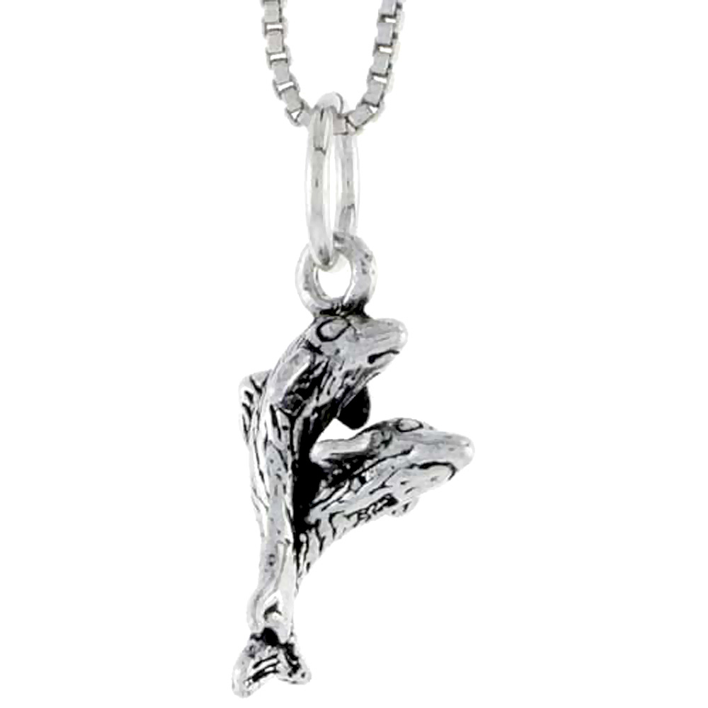 STERLING SILVER DOUBLE DOLPHIN CHARM 5/8 INCH TALL