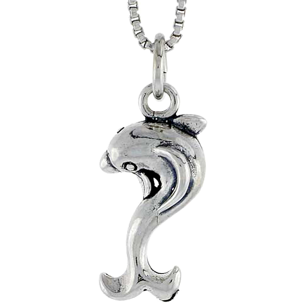 STERLING SILVER DOLPHIN CHARM 3/4 INCH TALL