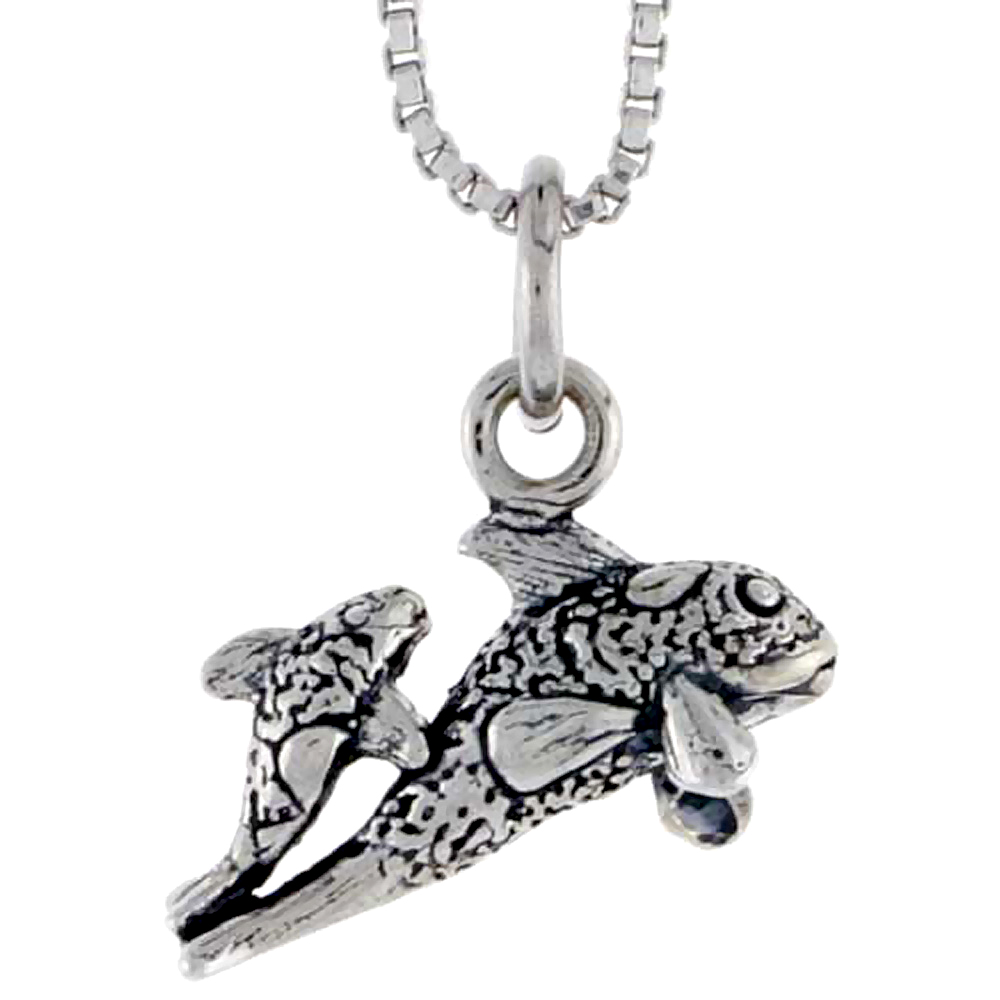 STERLING SILVER MOTHER & BABY FISH CHARM 3/8 INCH TALL