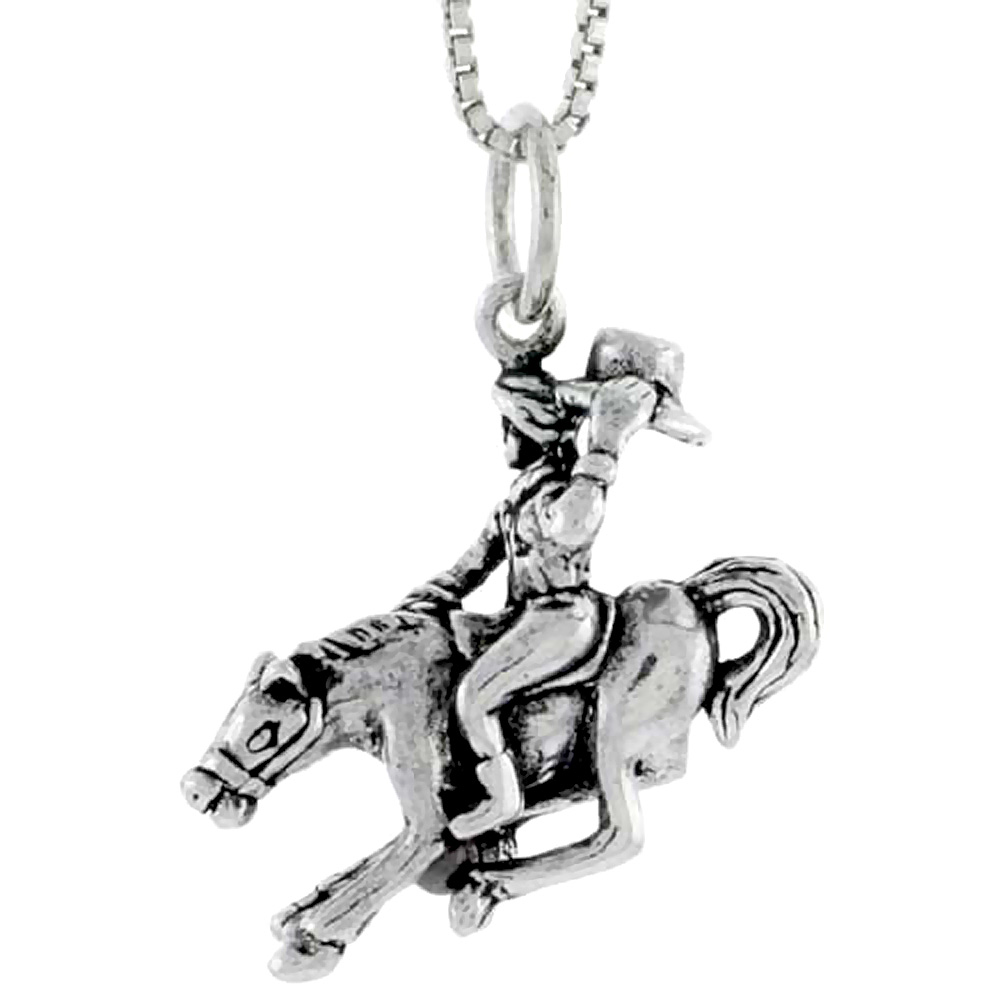 STERLING SILVER COWBOY ON A HORSE CHARM 3/4 INCH TALL