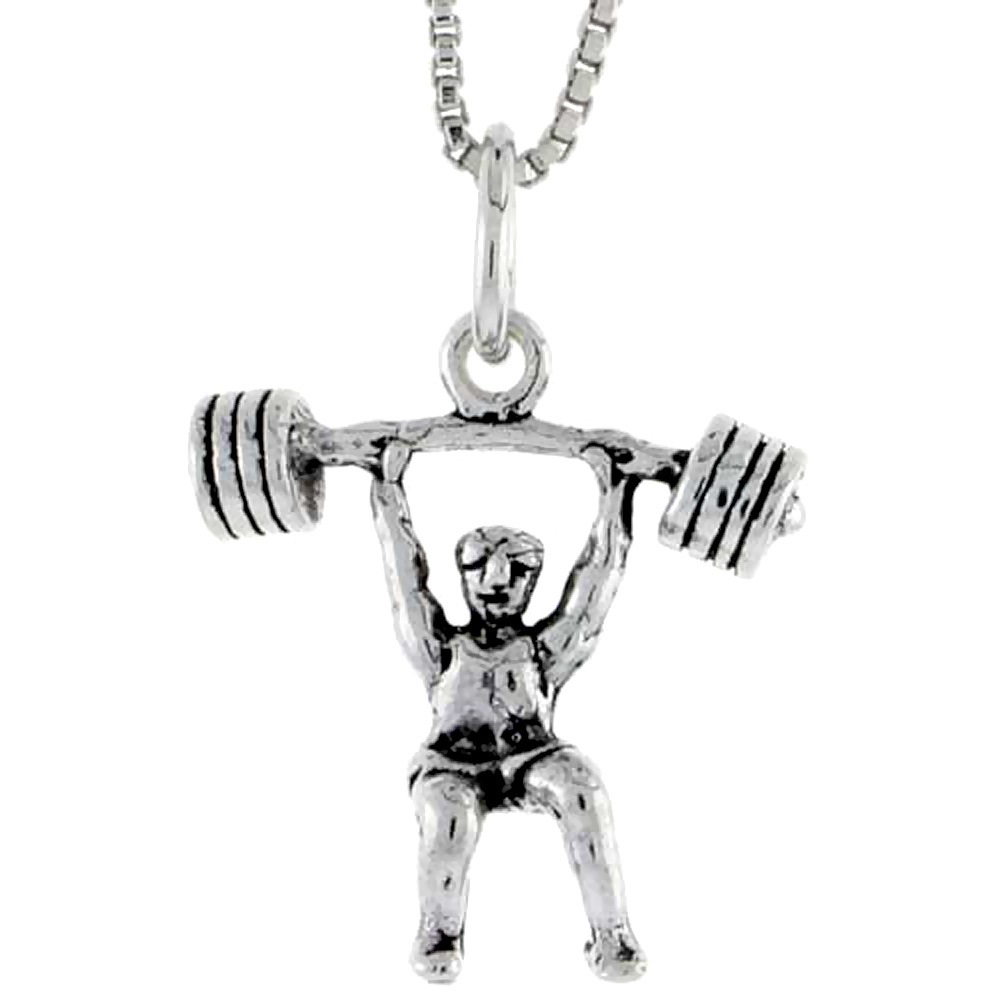 STERLING SILVER WEIGHTLIFTER CHARM 3/4 INCH TALL